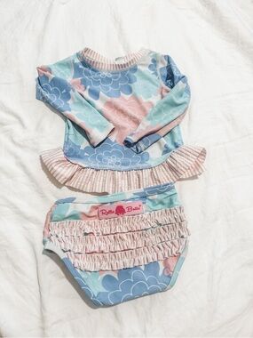 Ruffle Butts Pastel Floral Ruffle Swim Set - Pink, Blue & Aqua